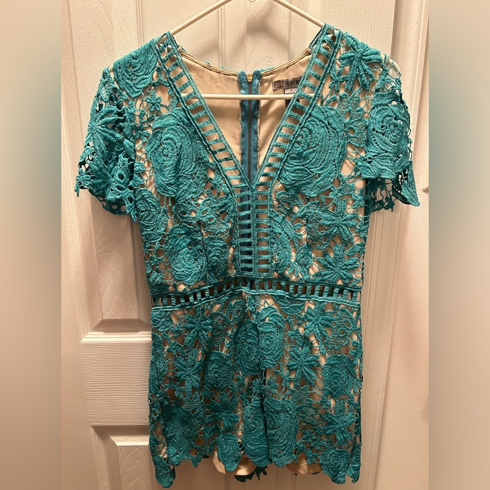 Love By Design, size small, teal lace romper